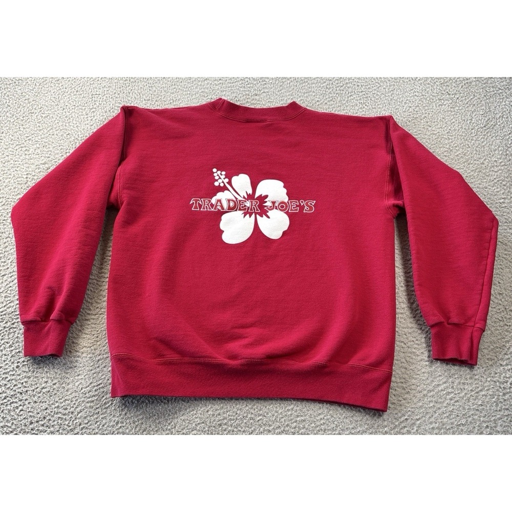 Vintage Trader Joes Sweatshirt Adult Medium Hanes Heavyweight Employee Hibiscus